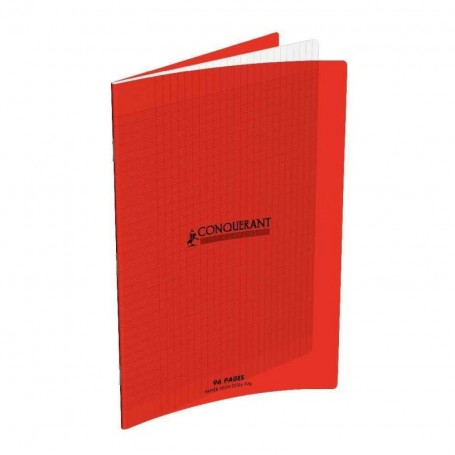 Cahier Conquerant 21X29.7 A4 96p 90g grands carreaux  Séyès couverture Polypr Rouge