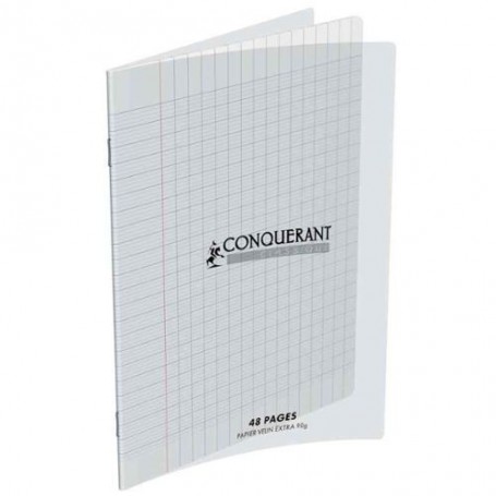 Cahier Conquerant 17X22 48p 90g grands carreaux 3mm Séyès couverture Polypro transparent
