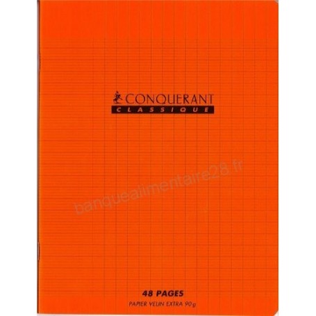 Cahier Conquerant 17X22 48p 90g grands carreaux Séyès couverture Polypro orange